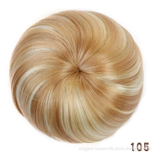 High quality wholesale ladies fashion brown headwear wig knot easy to tie clip in Hair bun hair toupee synthetic extensions